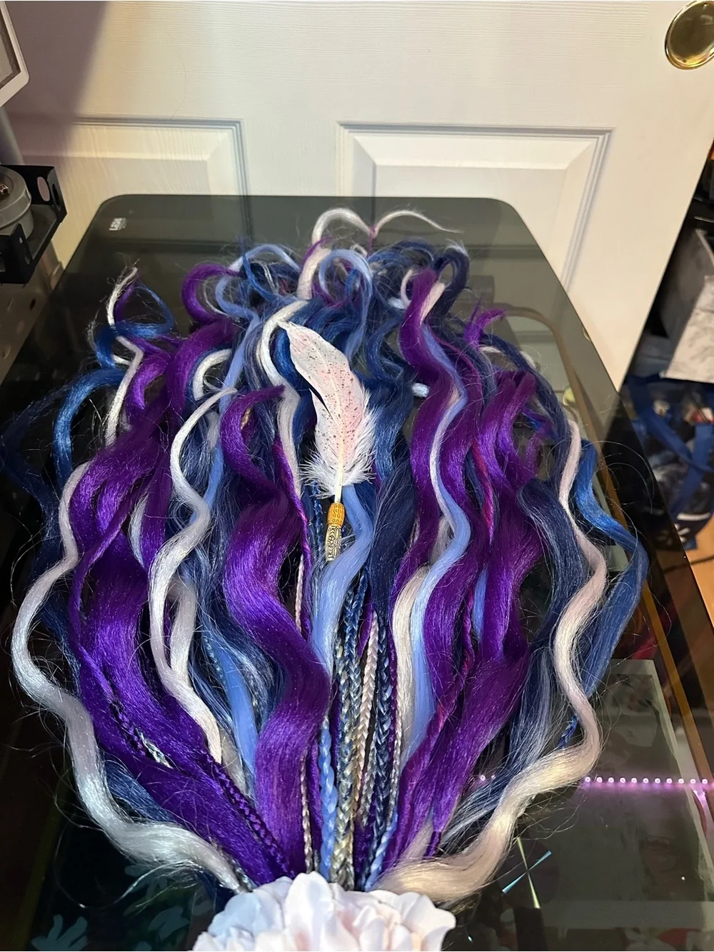 Synthetic Purple & Blue Hair Extensions with White Accents